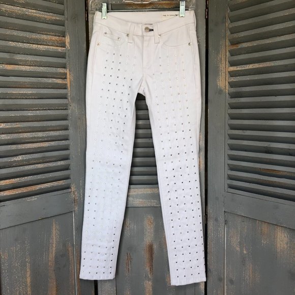 Rag & Bone Studded Skinny Jeans White Sz 25 - Picture 1 of 15